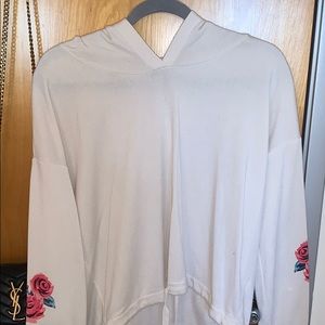 white flower sleeve hoodie